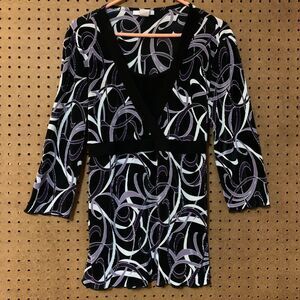 Dressbarn Top Blouse Purple Swirl Geometric Fairy Goth Whimsygoth V-Neck XL
